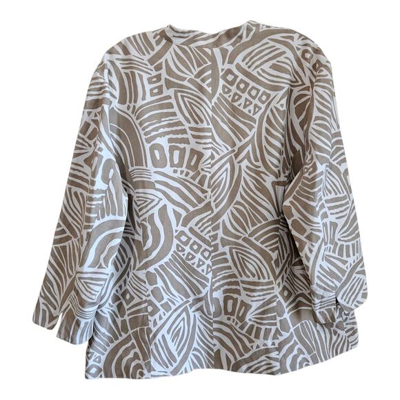 CHICO'S 3 Women XL Blazer Jacket Silk Linen Safari Pattern Beige White Hooks 44" - Picture 7 of 7